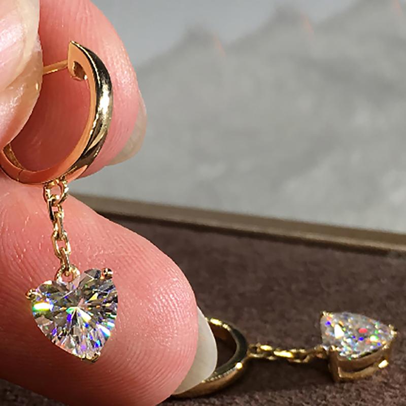 

Clip-on & Screw Back Yellow Gold Women Drop Clip Hoop Earrings Moissanite Diamonds 1 2 4 Carat Heart Tassel Wedding Party Engagement Anniver