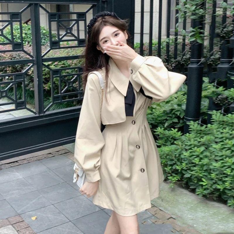 

Casual Dresses Dress Autumn 2022 Design Sense French Style Long-Sleeved Light Mature Yujie Fan Skirt Women' Clothing, Apricot