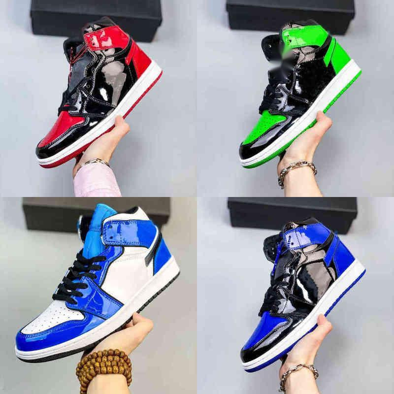 

1s High OG Patent green Basketball Shoes Patent Bred leather fluorescent green Blue 1 Jumpman Man Women Sports Sneakers, Bubble wrap packaging