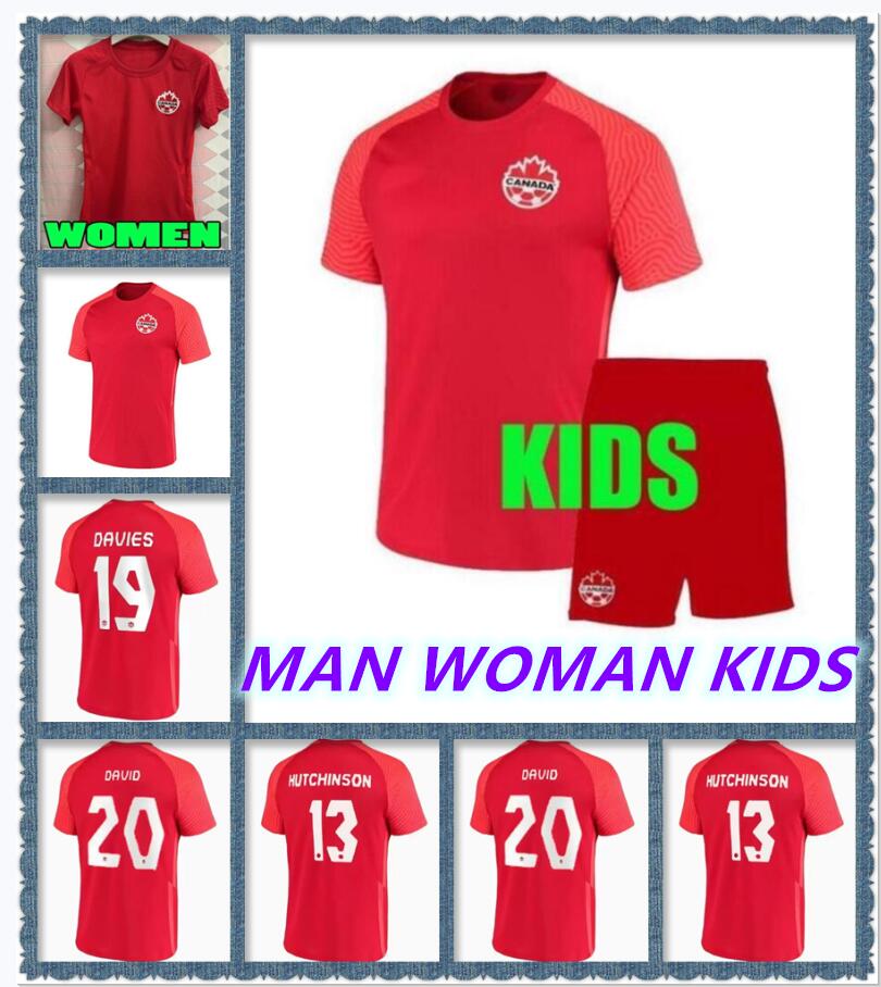 

Adult + kids 21  Canada Soccer Jersey DAVIES National Team Home Red Away Third Black 2021 DAVID LARIN CAVALLINI LARYEA MILLAR HOILETT 2022 men woman football shirts, White