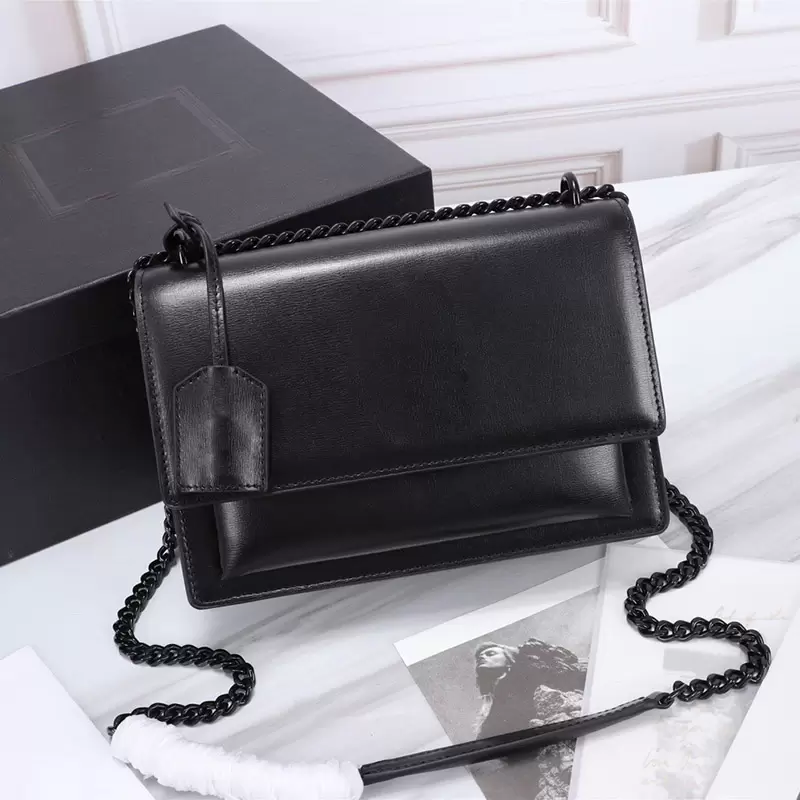 

Luxury Designer Handbags Toothpick Pattern Leather Women Bag SUNSET Vintage Classic Shoulder Bags Chain Latest Color Designer purse Top Quality Medium 22cm, #1 black black