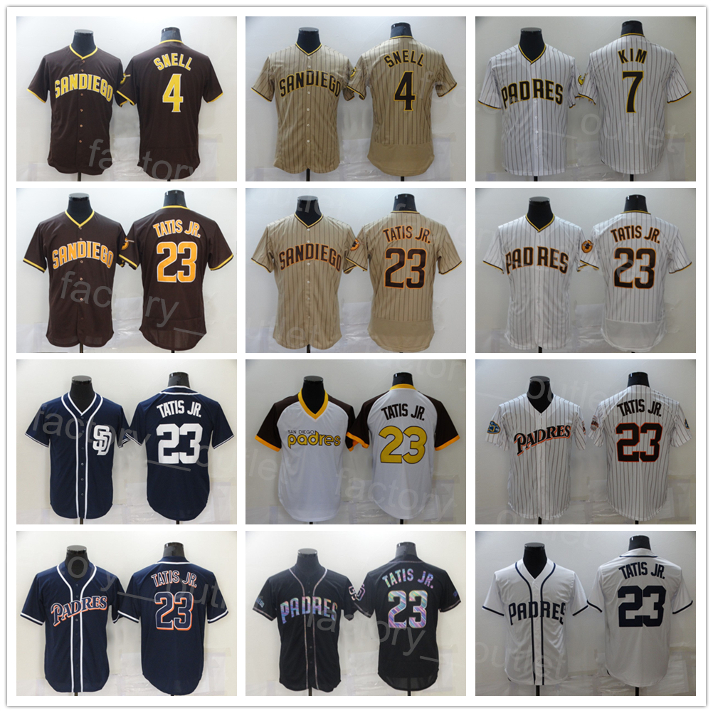Men Baseball 23 Fernando Tatis Jr Jersey 7 Haseong Kim 4 Blake Snell Flexbase Cool Base Team Color Pinstripe Brown White Black Navy Blue Pullover Al