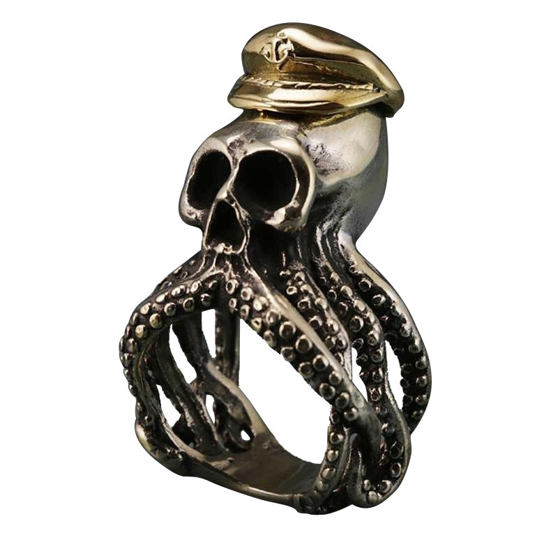 

Retro Men Silver Colour Stainless Steel Captain Jack The Pirates of The Caribbean Ring Octopus Skull Ring Hip Hop Punk Party