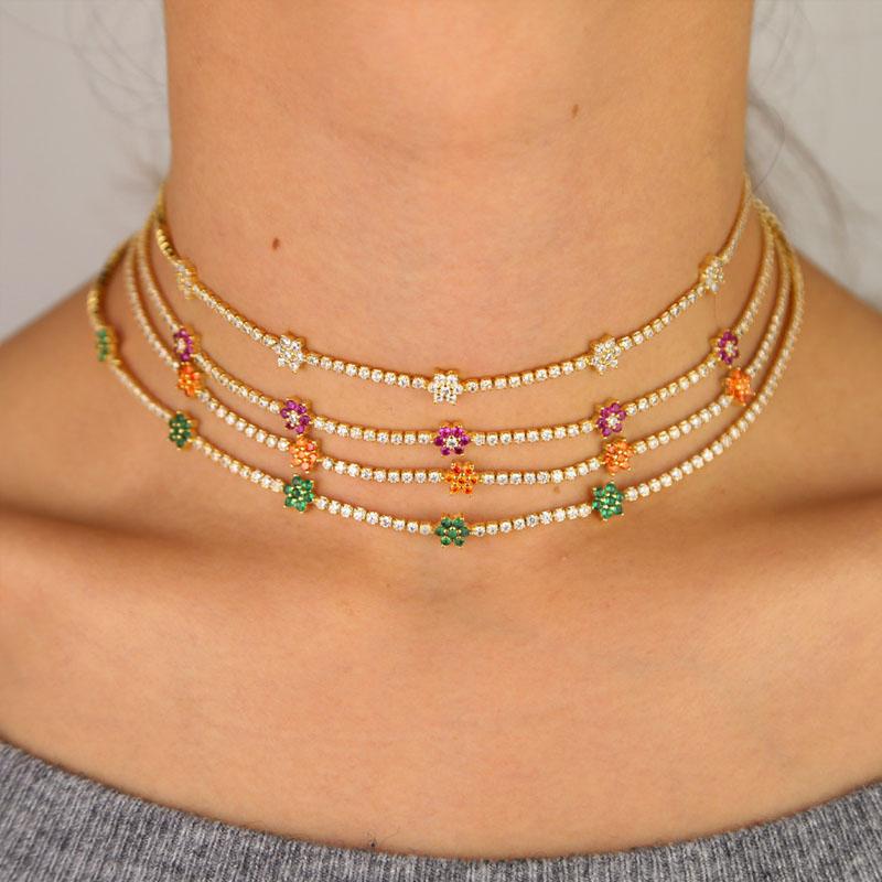 

Chokers Stonefans Luxury Flower Rhinestone Necklace Gold Chain For Women Statment Colorful Choker Tennis JewelryChokers