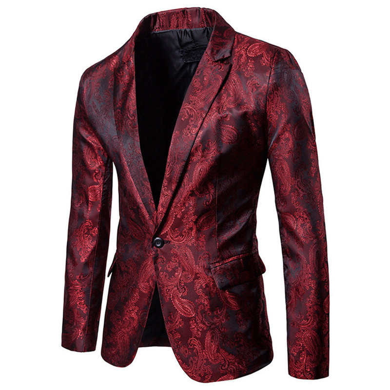 

Fashion Men's Slim Fit One Button Blazers Formal Business Office Casual Jacket Patterned Court Style Suit Coat Tops 220409, Red