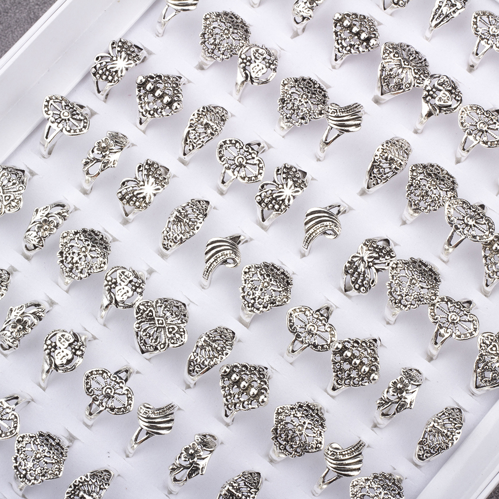 

100Pcs Mix style Flower Elegant Alloy Band Rings Vintage Rings for women Jewelry Wholesale lots