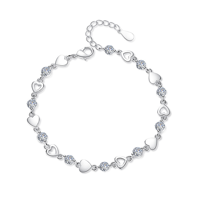 

Love Sweet Heart Charm Bracelets S925 Sterling Silver White Purple Crystal Shining Link Bracelet Jewelry Beauty for Girls
