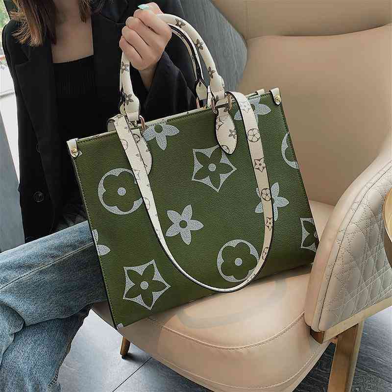 

Factory Sale 45% off women 2022 new printed shopping portable one shoulder large capacity women's bag fashion trendy Tote Bag, Green