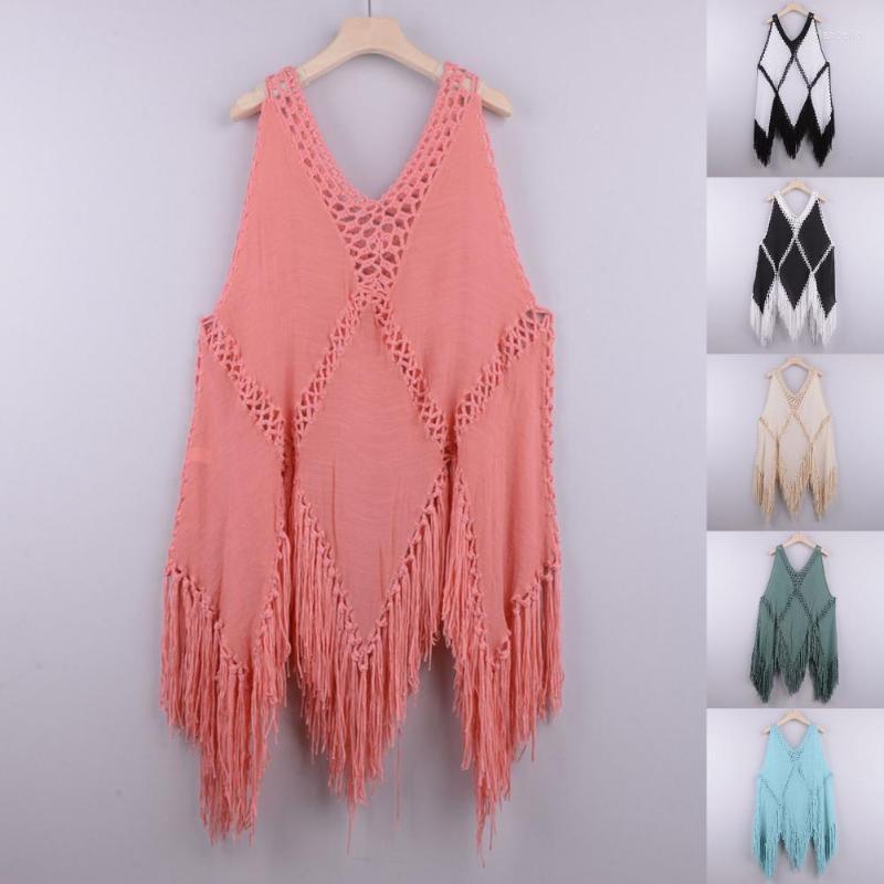 

Women's Swimwear Sexy Sleeveless Women Bikini Blouse V Neck Irregular Fringed Swimsuit Vacation Beach Swimming Soft Saida De Praia, White