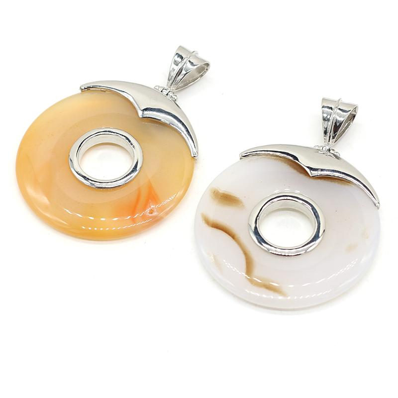 

Pendant Necklaces 1pcs Natural Round White Yellow Agates Pendants DIY For Charm Earring Necklace Jewelry Making Accessories Gift Size 45x45m