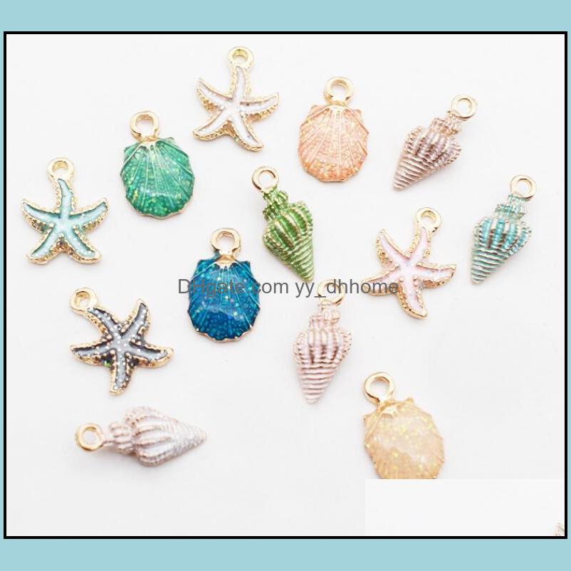 

Charms Jewelry Findings Components 13Pcs/Lot Nautical Ocea Enamel Sea Starfish Shell Conch Hippocampus Colorf Oil Drop Pendant For Accesso