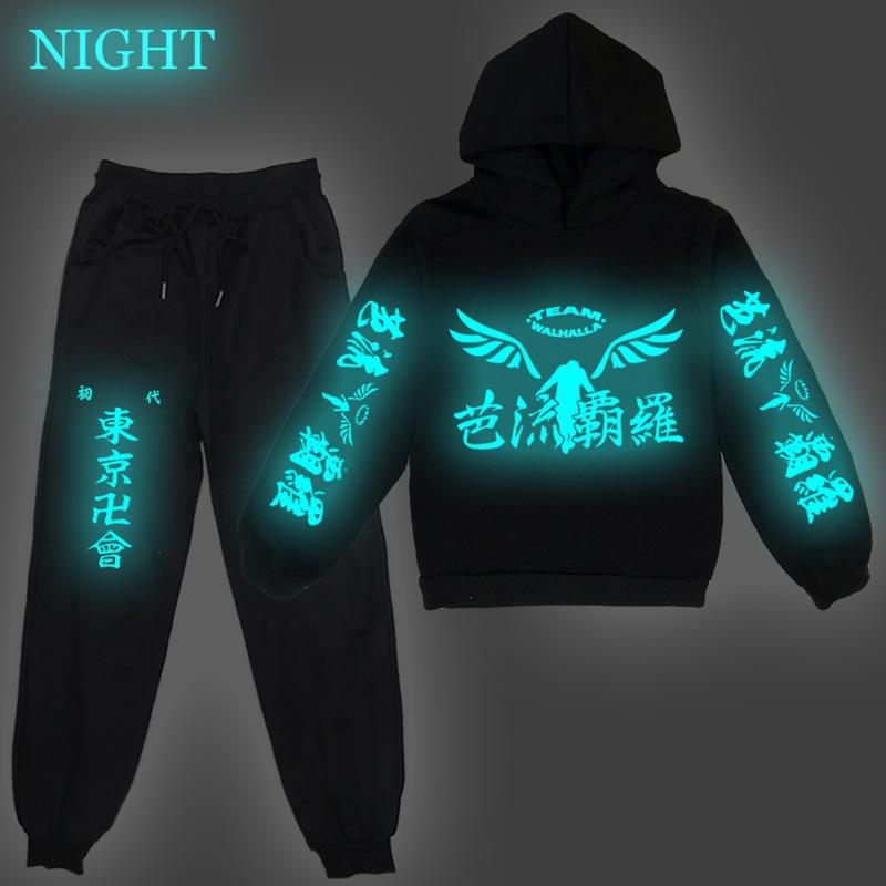 

Men's Tracksuits Tokyo Revengers Luminous Suit Hoodies Kids Anime Tracksuit Boy Girl Hip Hop Harajuku Streetwear Sport Suits Hoodie Children, Gray