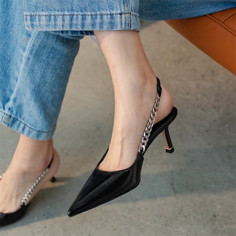 

Women Sandals Summer Shoes Shallow Pointed High Heels Ladies Sexy Chain Pumps Wedding Dress Female Designer 220611, Black 6.5cm