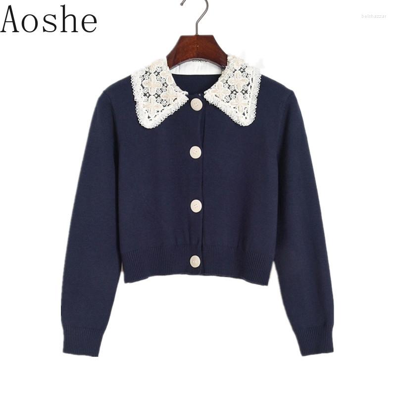 

Women' Knits & Tees Cardigan Crop Top Women Navy Sweater 2022 Autumn Beaded Lace Collar Cute Knitwear Fall ClothingWomen, Dark blue