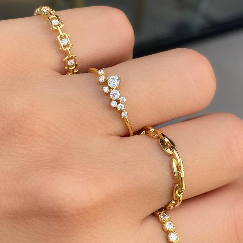 

Cluster Rings Delicate Real 925 Sterling Silver Minimal Thin Cubic Zirconia Cz Band For Fashion Women Girl Chaming Party JewelryCluster