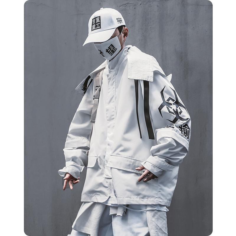 

Men's Jackets Functional Wind Jacket Detachable Sleeve National Trend Dark Casual Zipper Hooded Cardigan Men's Clothes Harajuku Oversize, White