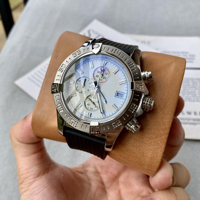 

46mm men quartz chronograph watch Rubber Strap Pin Buckle Waterproof Montre De Luxe Sapphire Crystal, Make waterproof 50m