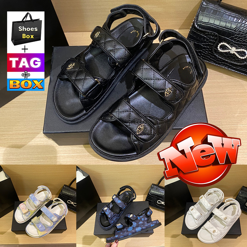 

Luxury Cnel Sandal 22SS Inter Locking magic tape Straps Quilted Sandals Women Shoes Slides Platform Slippers Indoor Outdoor Beach Slide Designer Flat Woman shoe, Shoes box