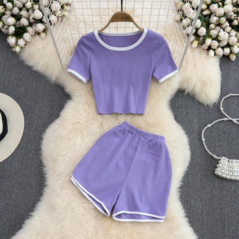 

Women's Tracksuits Summer Two Pieces Short Sets Women Sports Outfit Casual T Shirts With High Waist Wide Leg Shorts Korean Fashion Y2k Track, Purple