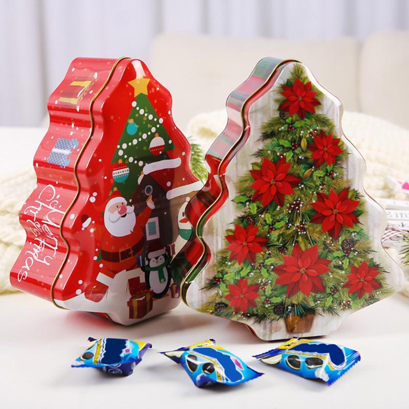

Gift Wrap Christmas Box Tree Metal Tin Case Container Candy Holder Atmosphere Decoration Case