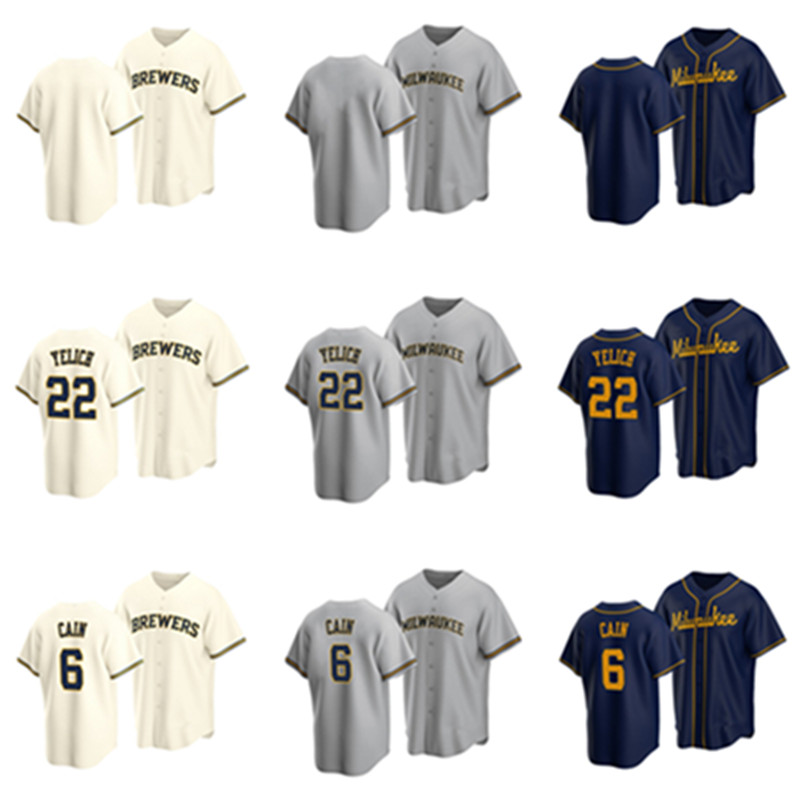 

Baseball fans Brewers Christian Yelich #22 Lorenzo Cain #6 Jersey, 011