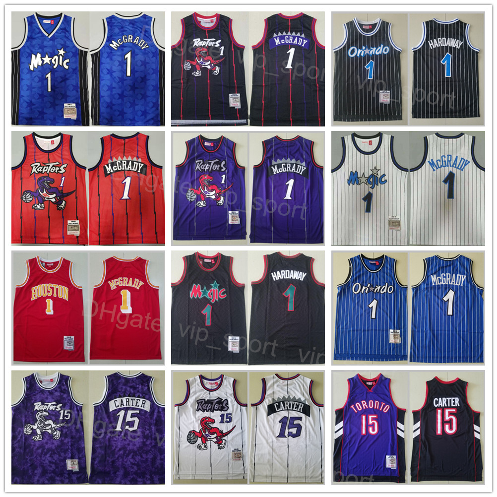 

Mitchell and Ness Basketball Retro Tracy McGrady Jersey 1 Vince Carter 15 Penny Hardaway Vintage Stripe Black Red White Purple Blue Team Color All Stitching High/Top