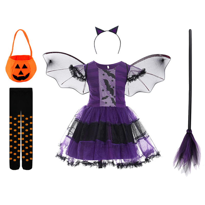 

Special Occasions Christmas Halloween Carnival Party Girls Purple Bat Costume Wings Headwear Birthday Masquerade Toddler Witch Dress Up 220826, Set