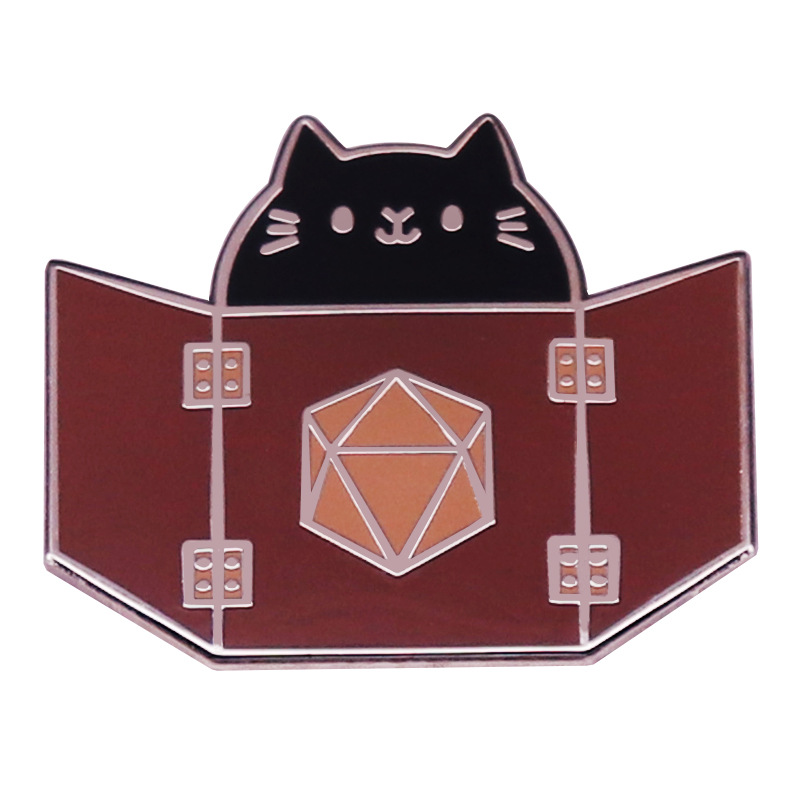 

Face Dice Cat Metal Enamel Brooch Fashion Personality D20 DnD Dice Game Badge Pin Cartoon Trendy Costume Backpack Jewelry, As picture