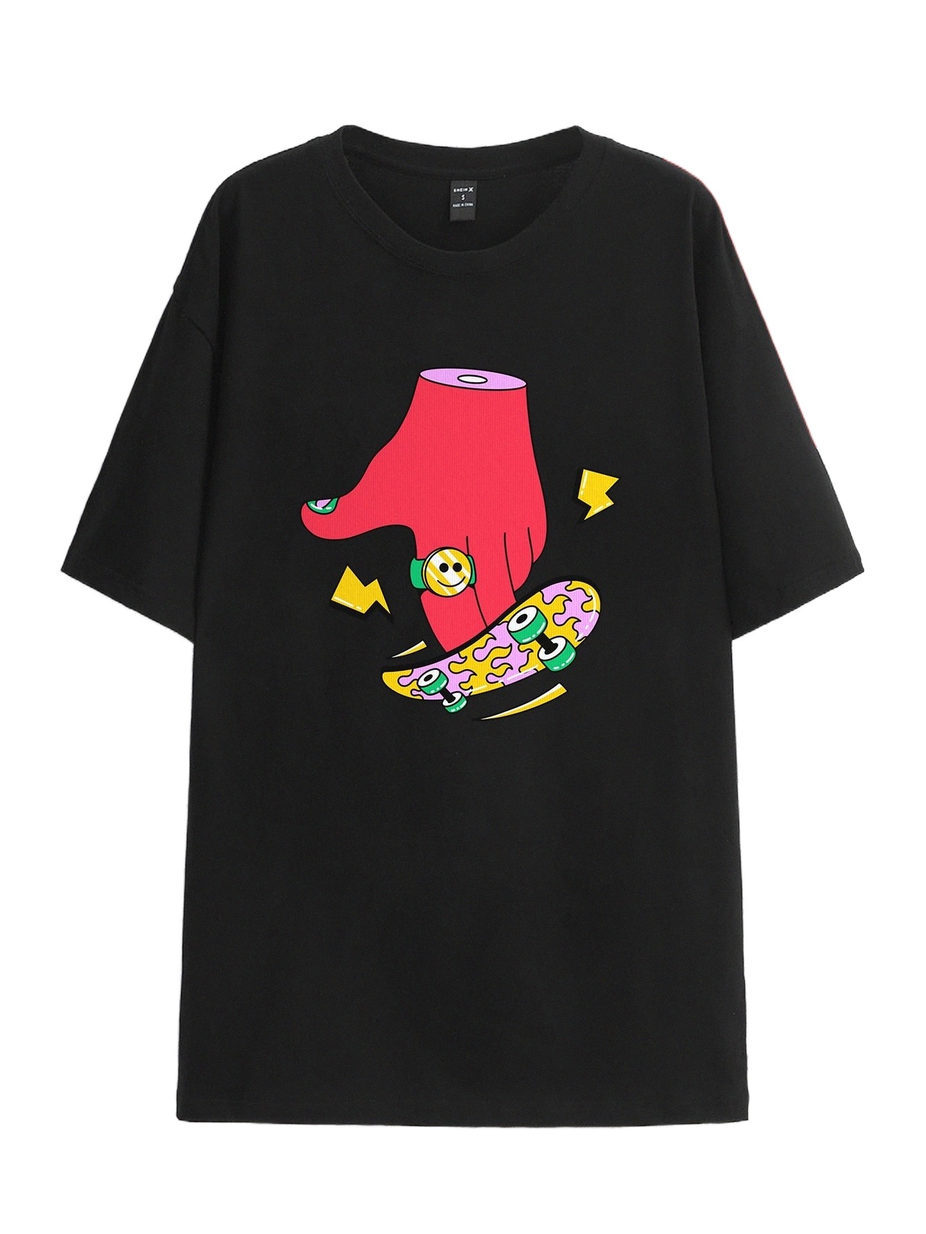 

x by Veronchikchik Cartoon Graphic Drop Shoulder Tee O9Se#, Black