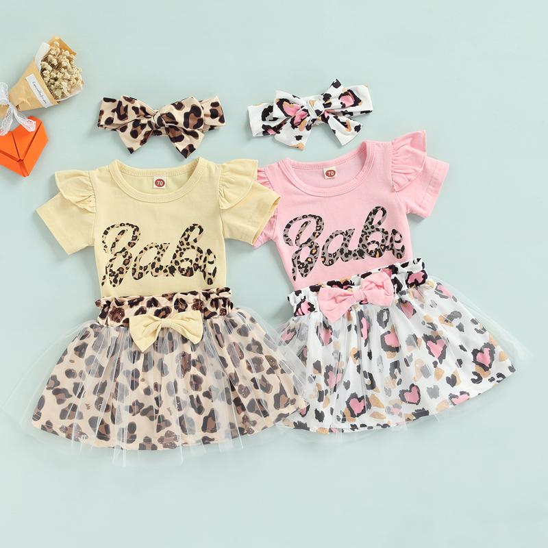 

Clothing Sets 3pcs Baby Girls Sweet Clothes 0-18M Leopard Babe Letter Printed Sleeve Romper Lace Mesh Bow SkirtsClothing ClothingClothing, Pink