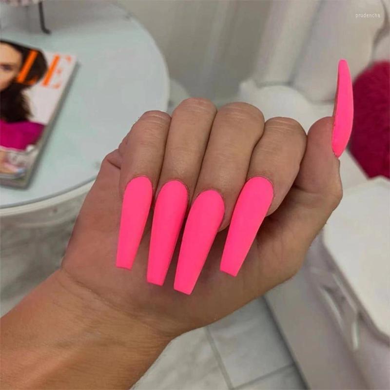 

False Nails 24Pcs Solid Color Long Ballet Fake Full Cover Coffin Nail Tips Press On Kit With Glue Detachable Prud22, 853