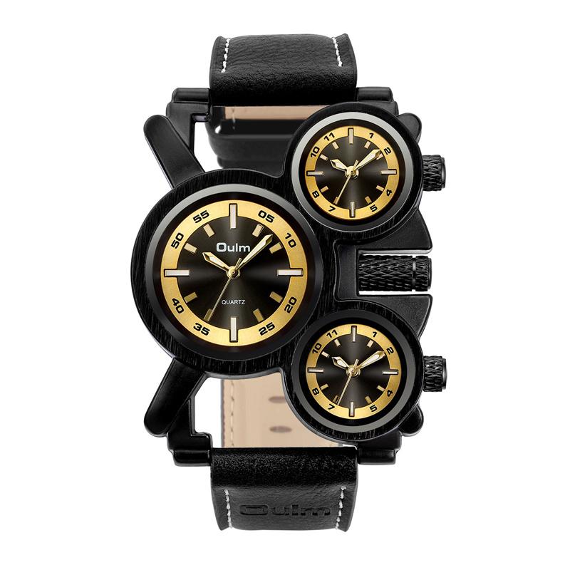 

Wristwatches Punk Style Men Watches Oulm 1167 Retro Male Quartz Watch Unique 3 Time Zone Clock Leather Man Military WristwatchWristwatches