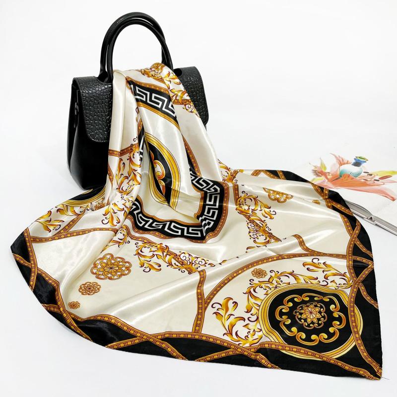 

Scarves Spring And Autumn Silk Printing Scarf 90cm Square Ladies Versatile Shawl Sunscreen HeadbandScarves
