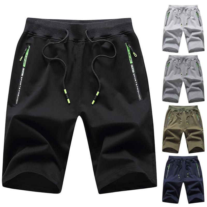 

Men's Shorts Summer Men Outdoor Casual Solid Colors Elastic Waist Zipper Pocket Loose Breathable Quick-dry Joggers Sports Bermudas#g3Men's, Black