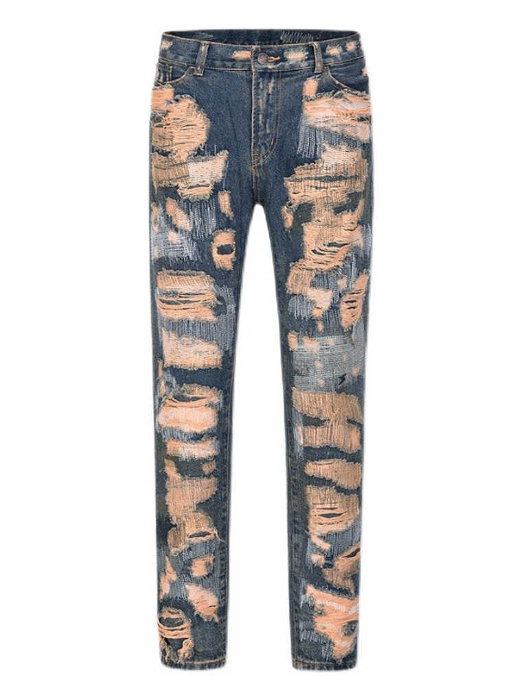 Men&#039;s Jeans Uc85 Cow King erosive embroidery patch big damage TS same archive straight barrel used jeans fashion-image-759872323