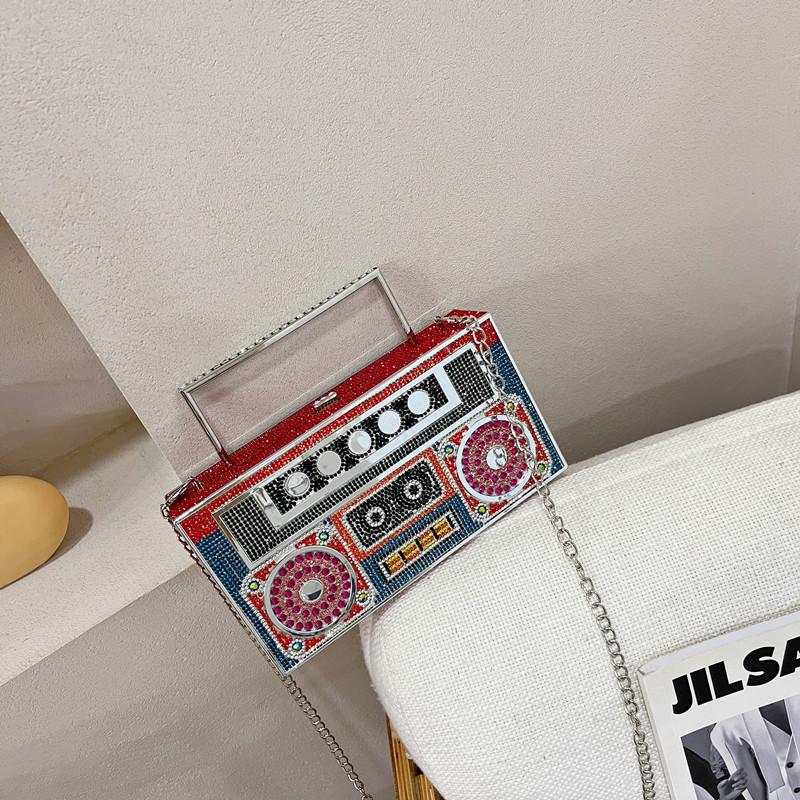 

Evening Bags Luxury Boombox Clutch Bag Rhinestones Box Dinner Party Wedding Crystal Diamonds Purse Tote HandbagEvening