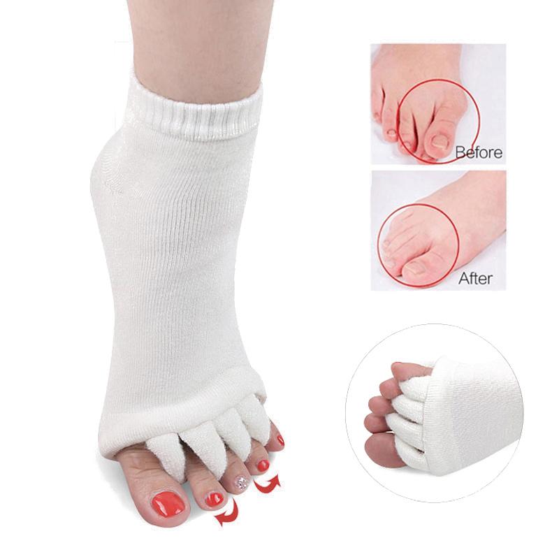 

Socks & Hosiery 1pair Five Toe Fingers Separator Foot Alignment Pain Relief Massage For Woman Braces Supports High QualitySocks, White
