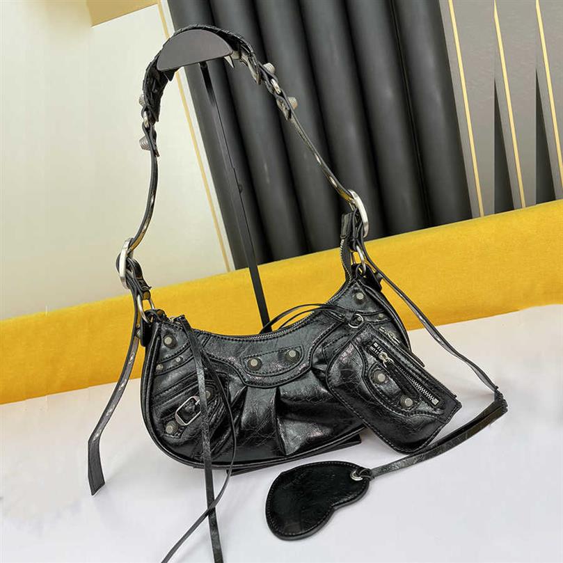

7A Quality 2022 Women lady Le Cagole Motorcycle shoulder Bags luxury Designers Genuine leather crossbody clutch wallet purse Poch2838, Black