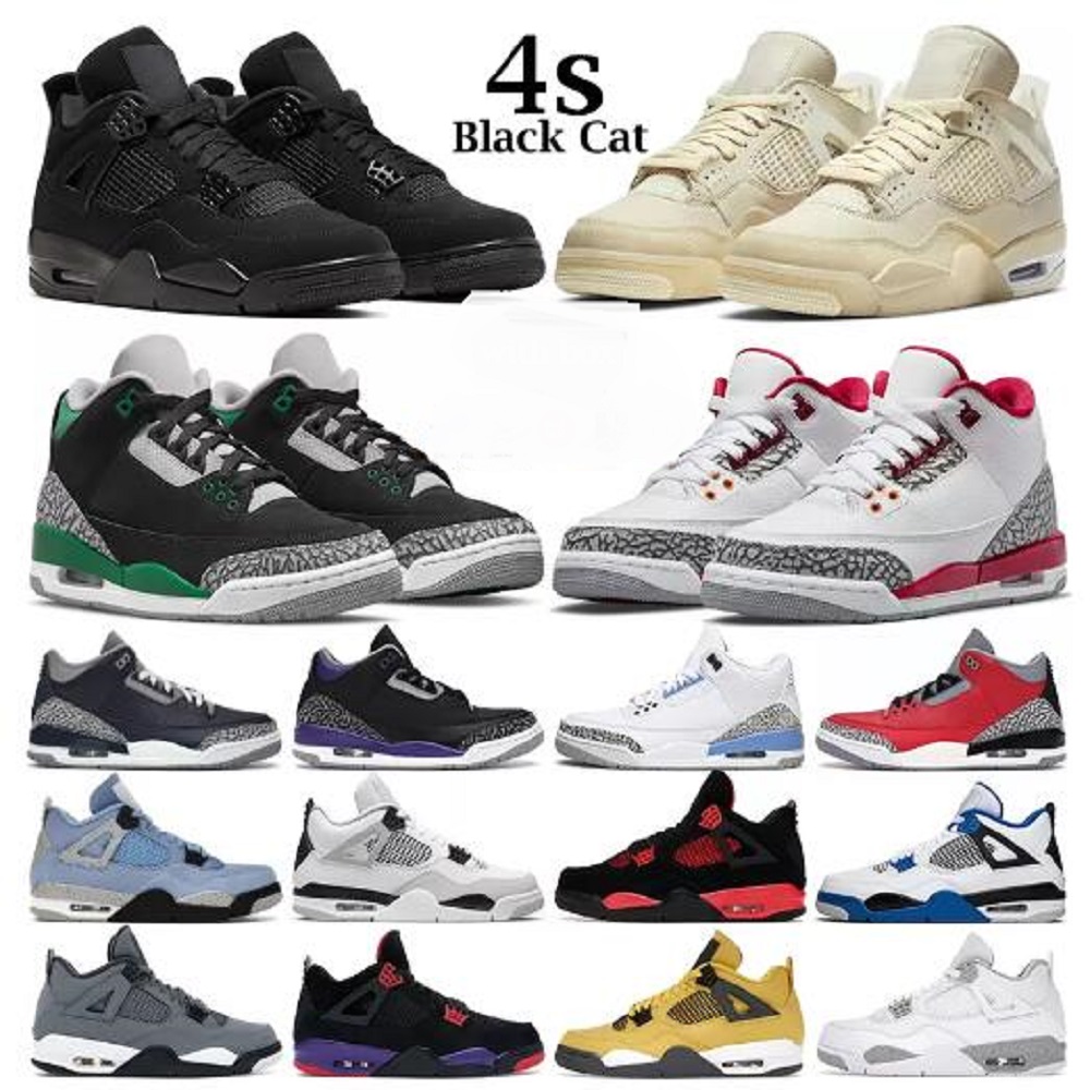 

men jumpman basketball shoes 4 4s women Sail Military Black Cat Red Thunder University Blue White Oreo Cool Grey 3 Pine Green Cardinal Cement UNC mens sneakers, Color 44