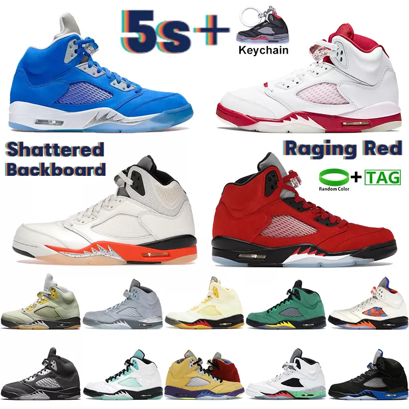 

Raging Red Jumpman 5 Men Basketball Shoes 5s Sneakers Anthracite Bluebird Racer Blue What The White x Sail Shattered Backboard Fashion Mens Trainers, Shoes (9) 40-47