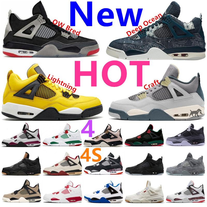 

Basketball Shoes 4 Fire Red Cement Splatter 4s Lightning Craft Bordeaux Zen Master Thunder Sail Bred Black Cats Cactus Jack Mens Designer Sneakers Big Size 13 With Box, 4s military black