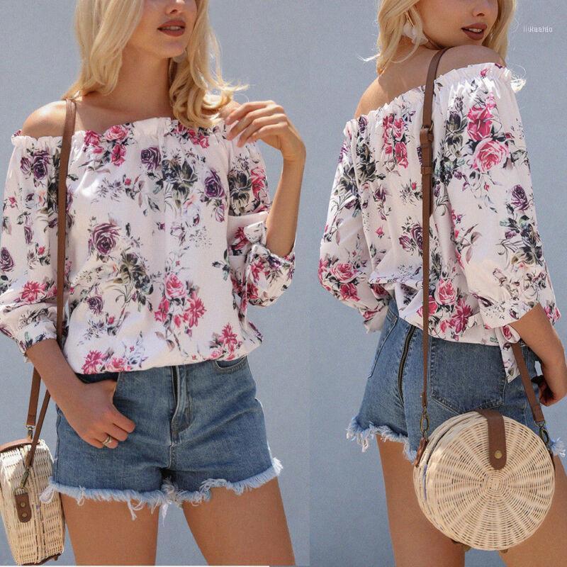 

Boho Off Shoulder Loose Tops Women Floral Print Short Sleeve V-neck Sexy Shirt Blouse Beach Casual Ruched Blusas Female Women' Blouses & Sh, Pink