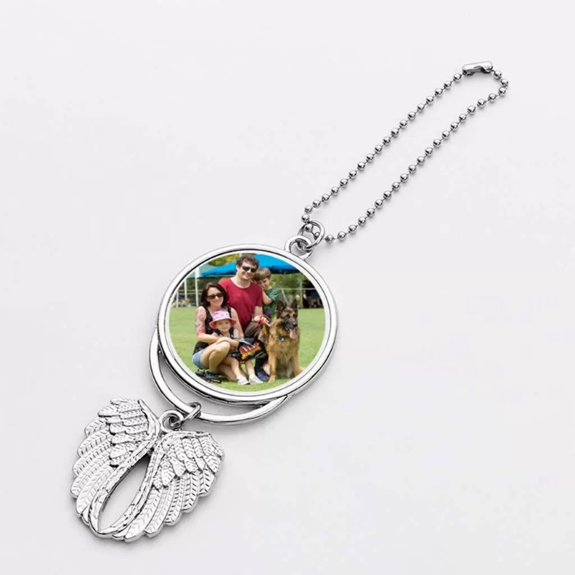

Sublimation Blank Guardian Angel Rearview Mirror Exquisite Photo Frame Stainless Steel Guardian Angel Car Pendant Window Suspension and Porch Decoration