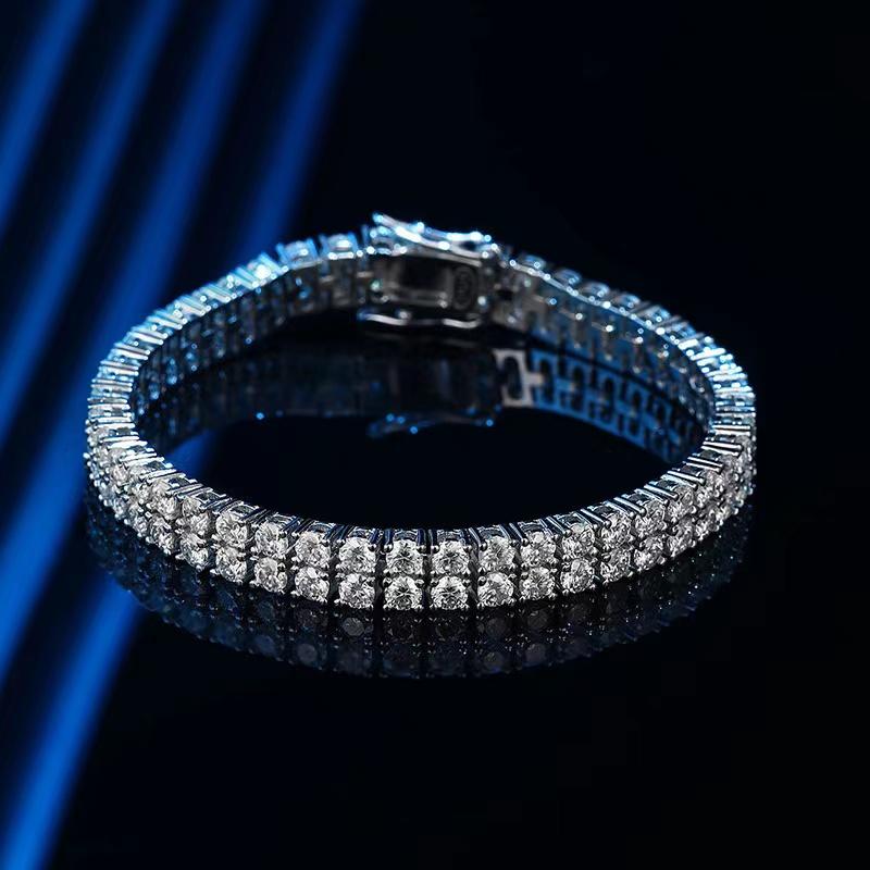 

Charm Bracelets Trendy 925 Silver 3mm D Color Moissanite Tennis Bracelet Double Rows For Women Plated White Gold Link Chain BanglesCharm Cha