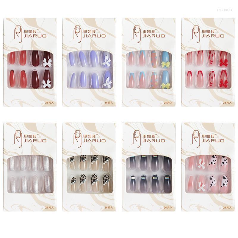 

False Nails Press On Nail Fake Long Art Tips Forms For Extension With Glue Stick Stickers Reusable Set Design Acrylic Artificial Prud22, Dnx14-24pcs