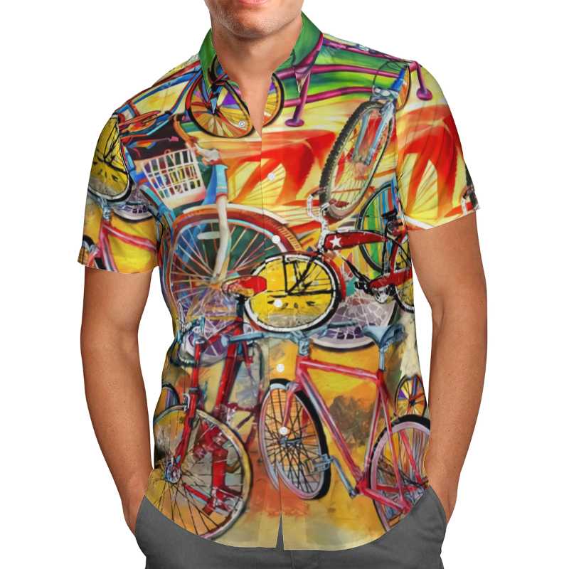 

Men's Casual Shirts Bicycle Print Short Sleeve For Men Loose Cardigan Button Plus Size Hawaiian Style Summer 2022 Ventilated Shirt-33, White;black