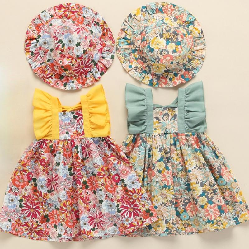 

Clothing Sets Toddler Baby Girls 2pcs Dress Suit Infant Summer Ruffle Sleeve Floral A-Line Hat Lovely OutwearClothing, -x05-