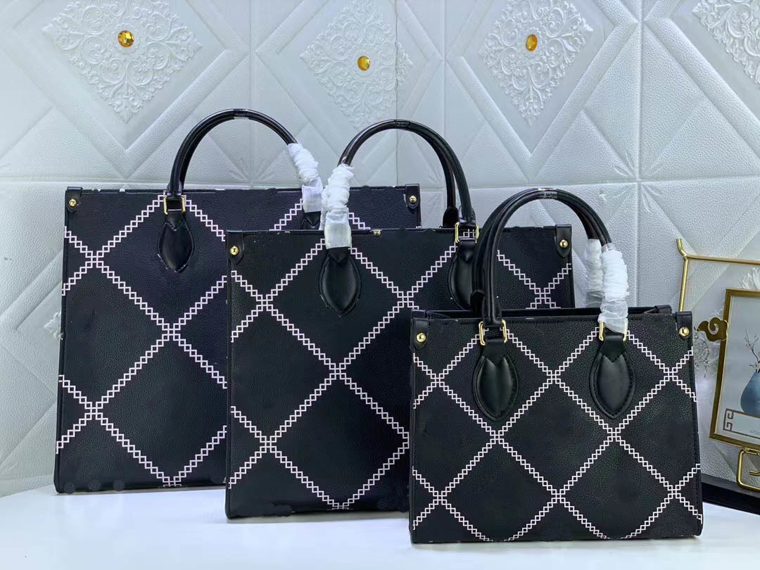 

High Quality Fashion Classic Bags All-match Genuine Leather Letter Large Medium Small Tote Vintage Messenger Women Handbags embossing, Black