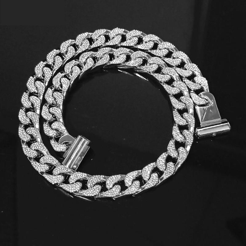 

Chains Hip Hop Full Rhinestones Thick Curb Cuban Miami Chain Choker Necklace 18inch Silver Color Classic Jewelry On The Neck Dropship