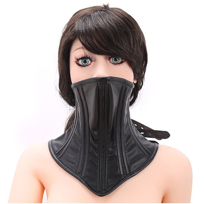 PU Le cuir corset cou cols femmes soft retenue posture demi-visage bouche buccale tête esclave harnage bondage rôle jeu